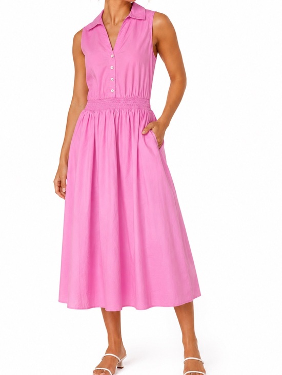 J. Crew Dresses & Skirts - J.Crew Pink Sleeveless Midi Dress Size 8 Cotton Fit & Flare Collared Dress